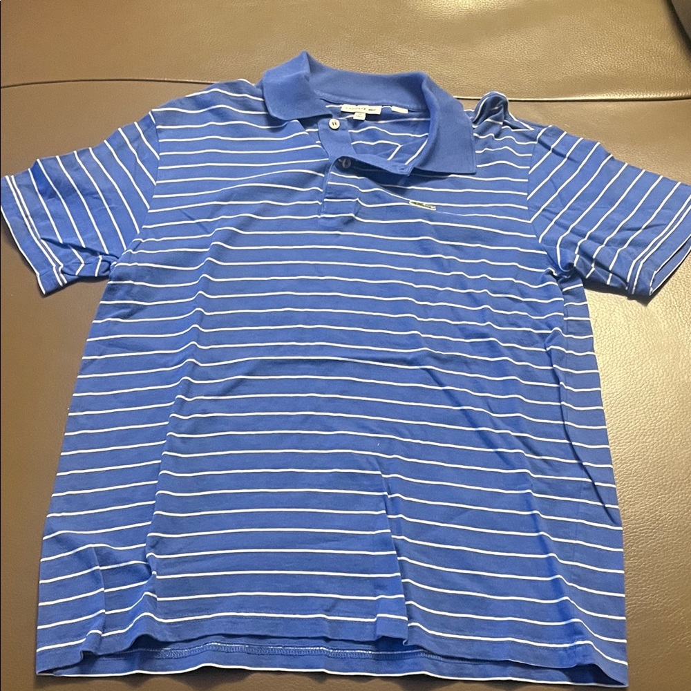Lacoste Blue and White Striped Polo Shirt